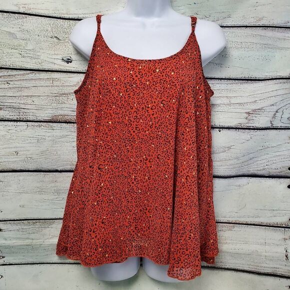 Umgee USA Women’s Small Leopard Print Spaghetti Strap Tank Top Red Gold Metallic - Picture 2 of 8